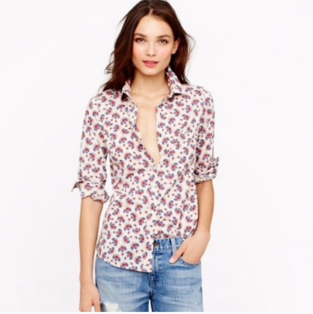 J Crew Paisley Perfect Shirt Button Up size 2